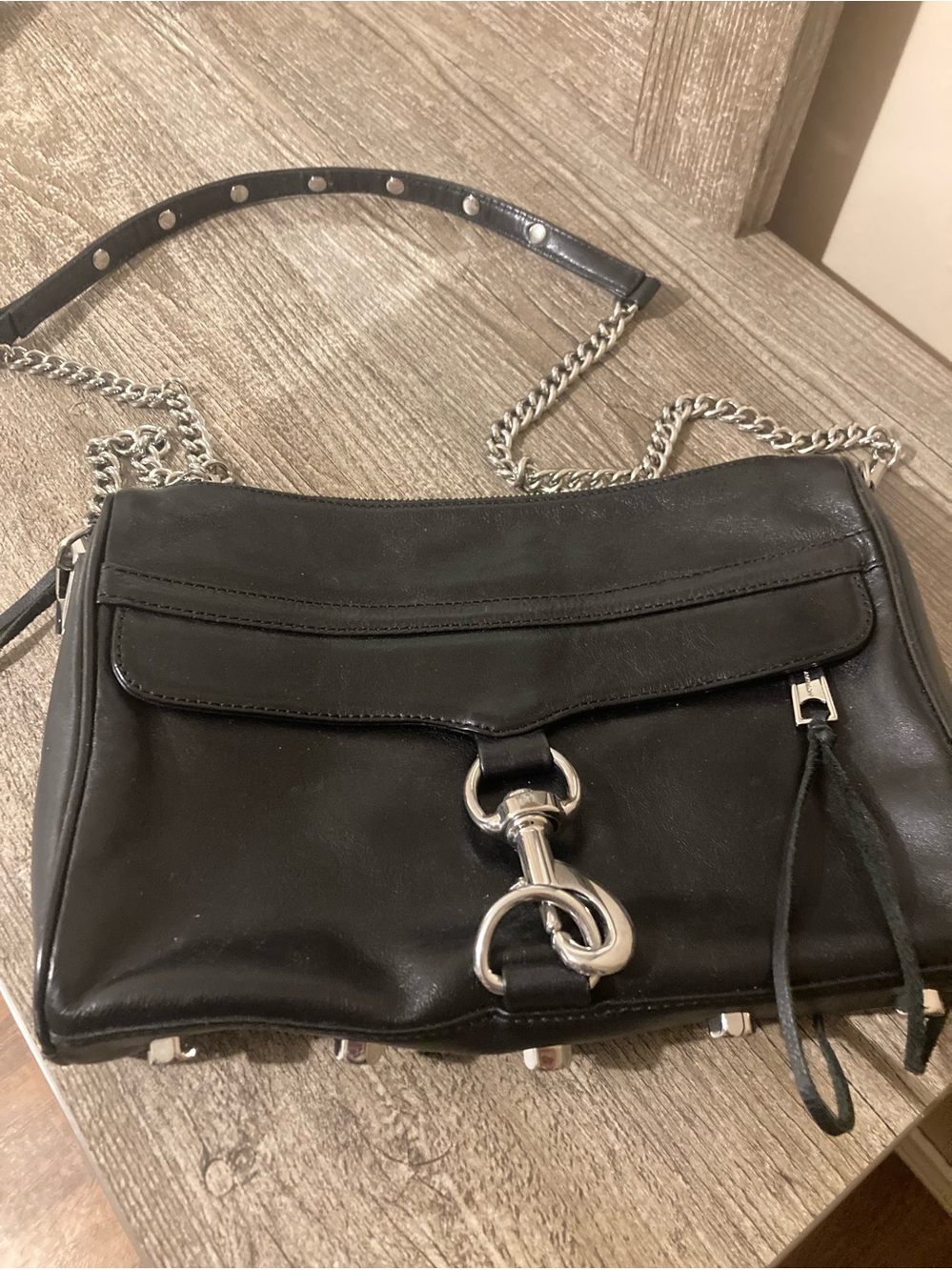 Rebecca Minkoff Black Leather Shoulder Bag with Silver Hardware